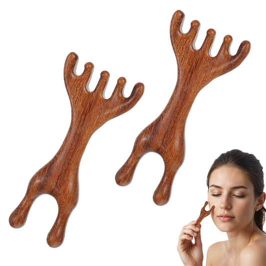 2pcs Head Massager Manual Hair Scalp Massager Sandalwood Massage Tool for Scalp Eye Facial Neck Shoulder Natural Wooden Nose Gua sha Five Claw Massage Tools Comb Anti-Static Guasha Relax Tool