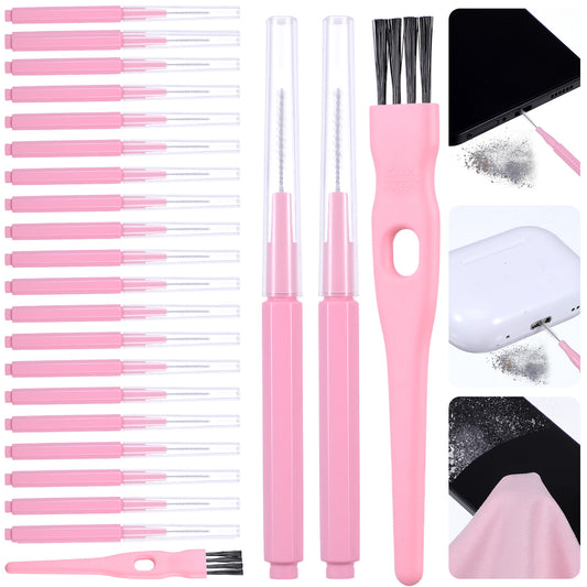 Sibba 20Pcs Cell Phone Cleaning Brush, Mini Brushes with Large Brush Cleaning Cloth Nylon Anti-Clogging Charging Port Cleaner Kit for Usb C Charging Port, Phone Speaker, Earbuds Tools, Pink