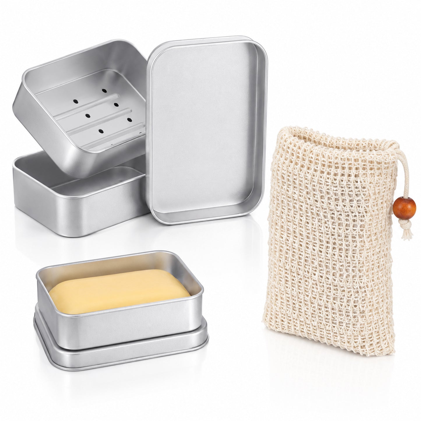 Hadnves 2 Pcs Aluminum Travel Soap Case Portable Cotton Soap Dish Bags
