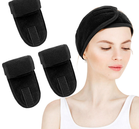 Wanmu 3Pcs Spa Skincare Headband, Soft Adjustable Washing Face & Makeup Headbands, Stretch Skin Care Women Headband for Face, Washing, Shower, Facial Mask, Yoga