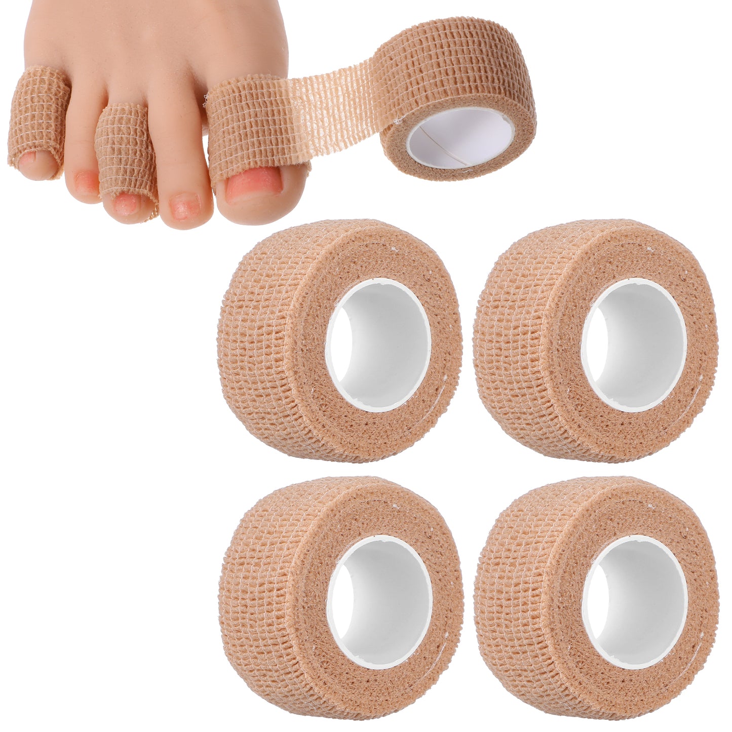 Wanmu 4 Rolls Broken Big Toe Little Toenail Protectors Women Men, 1 inch Self Adhesive Toe Covers Guards Bandages for Thumb Finger Cushions Feet Sleeve Pain Relief, Wrist Ankle Vet Wrap
