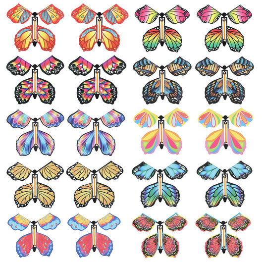 Dimeho 20 Pcs Flying Butterfly Toy, Wind Up Flying Butterfly Card Surprise Gifts Fairy Flying Toys Rubber Band Powered Flying Butterflies Toys for Book Card Christmas Birthday Party Surprise Gift