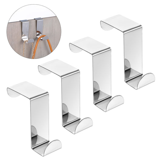 Sibba 4 Pcs Over Door Hooks Stainless Steel Coat Rack Reversible Holder Cabinet Drawer Hooks Black Clothes Hanger Hat Bracket Organizer for Kitchen Towel Coat Office Kitchen Silver