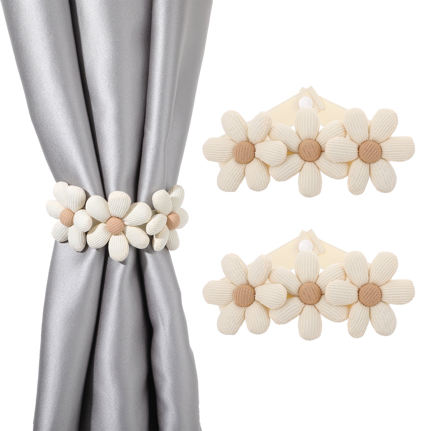 Dimeho 2 Pcs Curtain Ties Cute Flower Curtain Holder Buckles Strong Hold Draperies Closure Prevent Light Leaking Decorative Rope for Bedroom Window Home Office Keep Curtain Closed