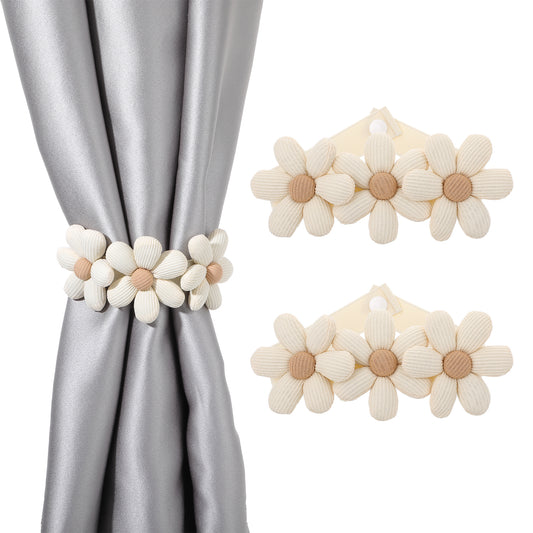 Dimeho 2 Pcs Curtain Ties Cute Flower Curtain Holder Buckles Strong Hold Draperies Closure Prevent Light Leaking Decorative Rope for Bedroom Window Home Office Keep Curtain Closed