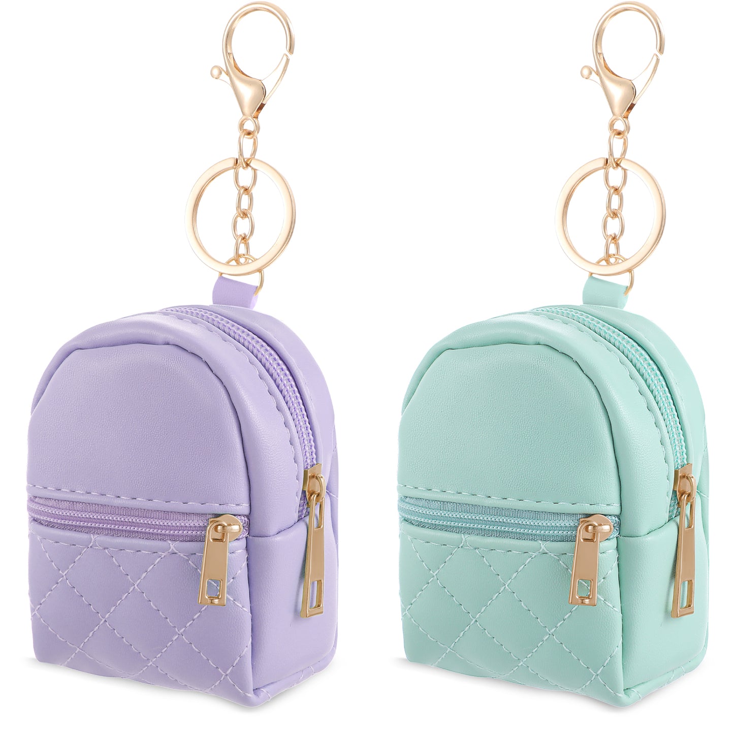 2Pcs Mini Backpack Cute Cosmetic Bag for Women Creative Pendant Keychain PU Leather Makeup Bag Key Pocket Lipstick Bag Card Holder Data Cable Organizer Zipper Pouch for Women (Turquoise, Purple)
