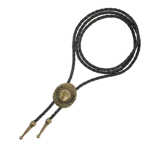 COMNICO Bolo Tie Western Cowboy Leather Necktie Native American Rodeo Necklace Fancy Bronze Hat Buckle Wear Collar Neck Belt Halloween Costume Accessories for Men Women