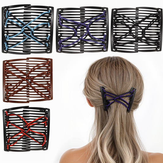 COMNICO Elastic Magic Hair Comb, 5Pcs Stretchy Double Comb Hair Clip Adjustable Elastic Hair Comb No Crease Hair Pins Vintage Hairstyle Multipurpose Hair Accessories for Women Curly Wavy Hair Ponytail