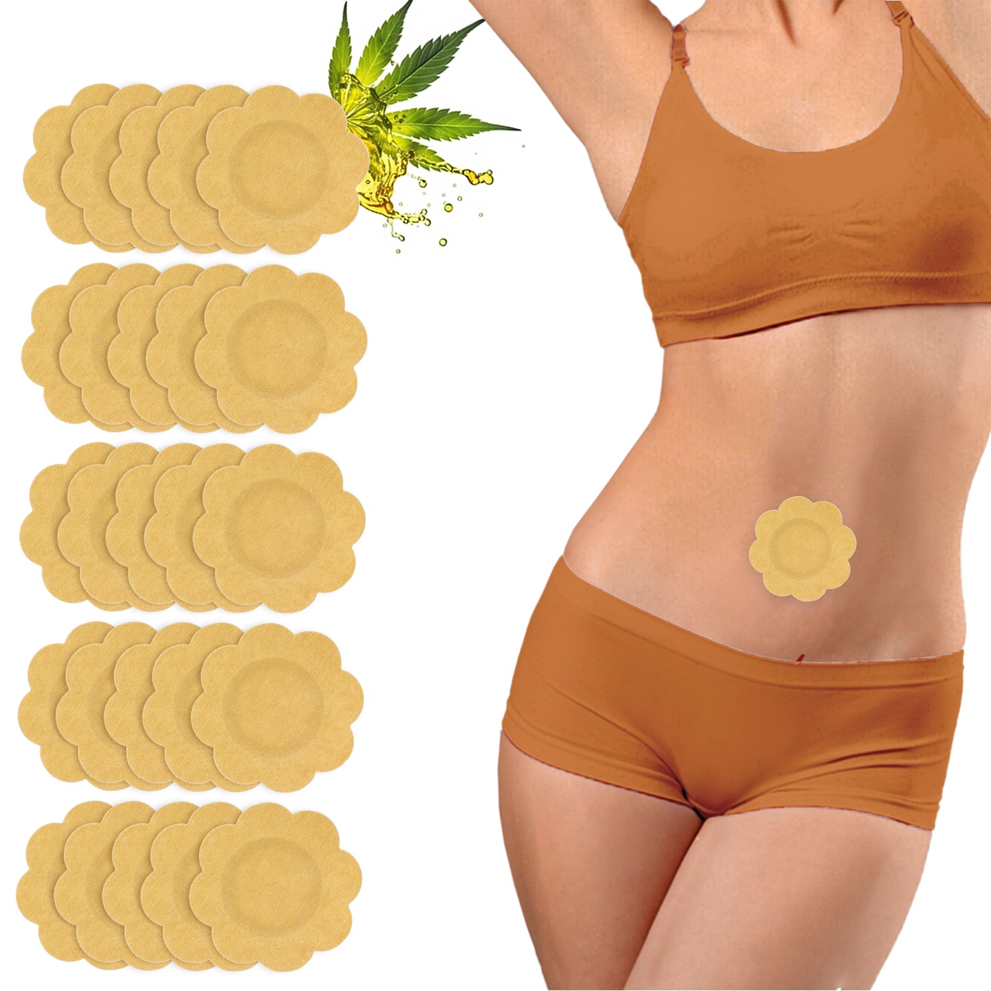 COMNICO 20PCS Castor Oil Pack Wrap, Flowers Self-Adhesive Cotton Belly Button Castor Oil Wrap 2.75"x2.75" Disposable Highly Absorbent Anti Oil Leak Castor Oil Patches for Women Men (Oil Not Included)