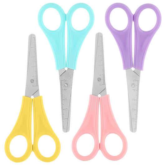 Dimeho 4 PCS Left Handed Scissors 5 Inch Craft Scissors with Blunt Tip Safety Lefty Scissors Stainless Steel Blades for Home School Office Daily DIY Arts Use(Pink, Blue,Purple,Yellow