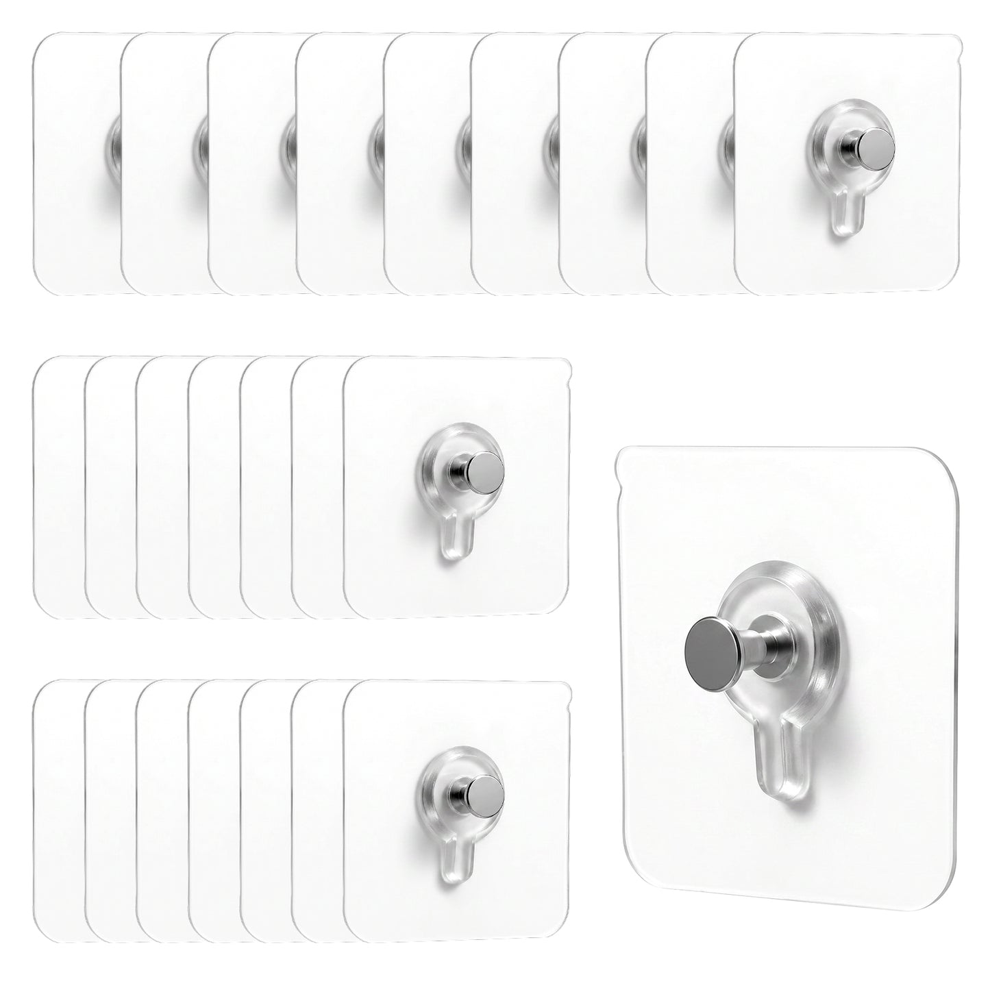 Hpmjz 24 Pcs Adhesive Picture Hooks, No Drill Wall Hangers Without Nails Acrylic Transparent Design Waterproof and Rustproof for Kitchen Bathroom Home and Office (2.2 x 2.2 in)