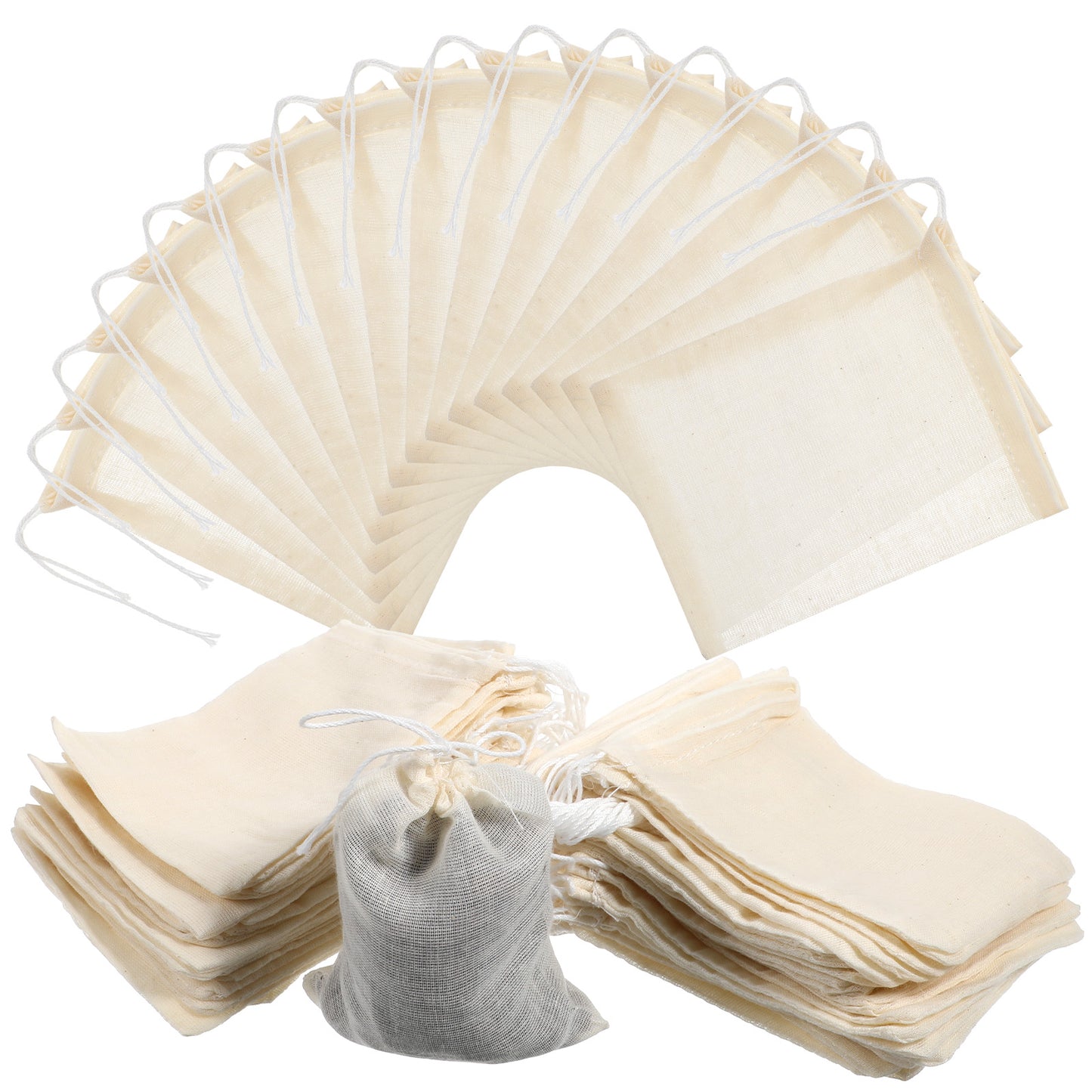 Wanmu 60 Pcs Drawstring Cotton Tea Bags, 3”X4” Muslin Cheesecloth Bags, Reusable Small Cloth Bag Home Supplies for Straining Coffee Tea Bone Broth Brew, Sachet, Soup Gravy Broth Stew, Spice