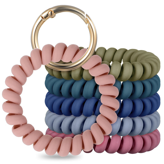 6 Pcs Stretchable Wristband Wristlet Telephone Wire Keychain Spring Flexible Spiral Wrist Coil Key Holder Thick Durable for Sauna Gym Pool ID Badge and Outdoor Sports