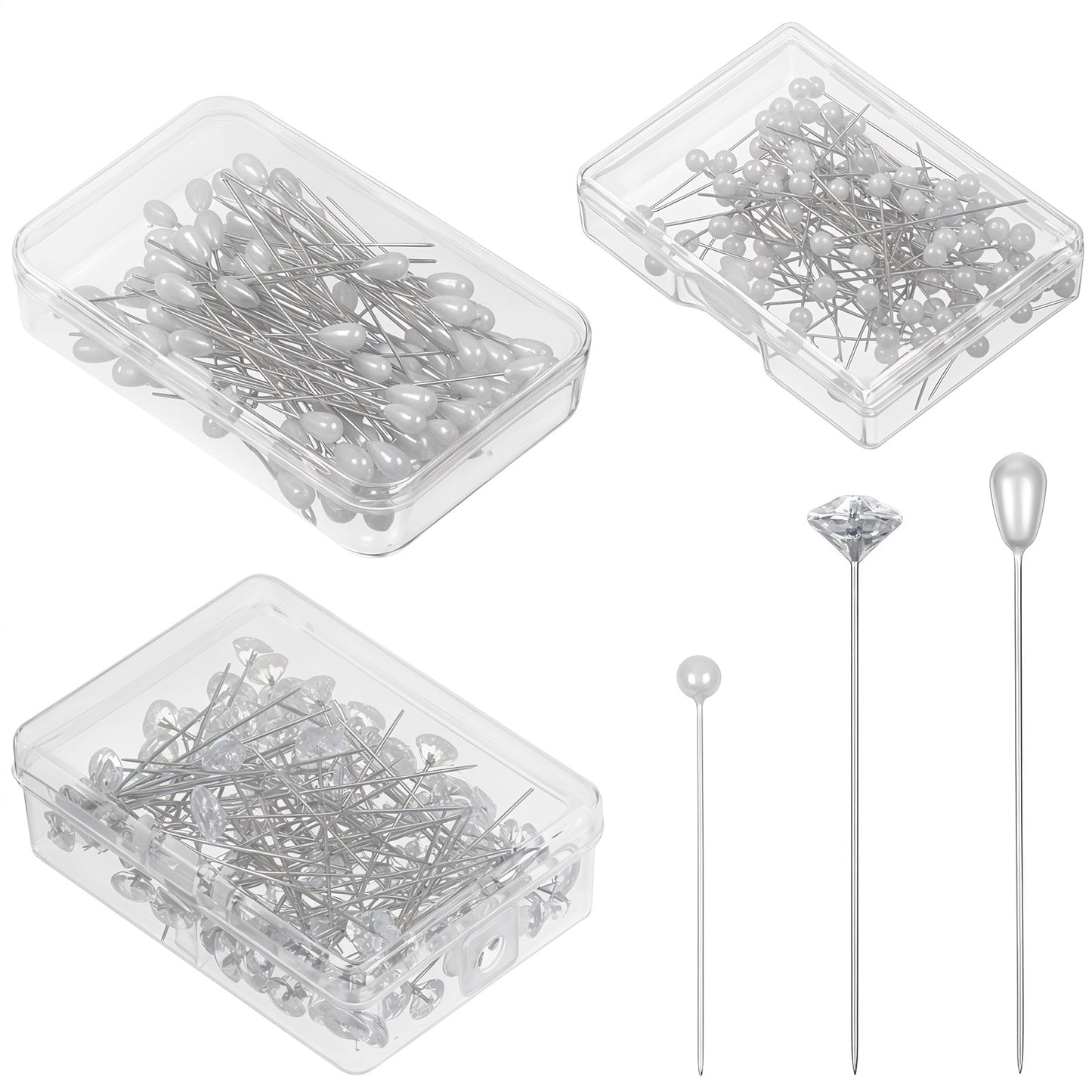 300Pcs Corsage Boutonniere Pins Bouquet Pins for Flowers Teardrop Pearl Head Pin Floral Crystal Diamond Pin White Pearl for Wedding Bridal Hair Accessories Jewelry Decoration DIY Craft Sewing