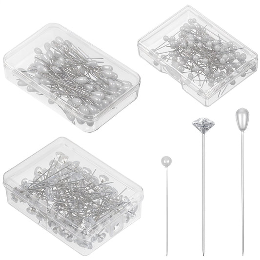 300Pcs Corsage Boutonniere Pins Bouquet Pins for Flowers Teardrop Pearl Head Pin Floral Crystal Diamond Pin White Pearl for Wedding Bridal Hair Accessories Jewelry Decoration DIY Craft Sewing
