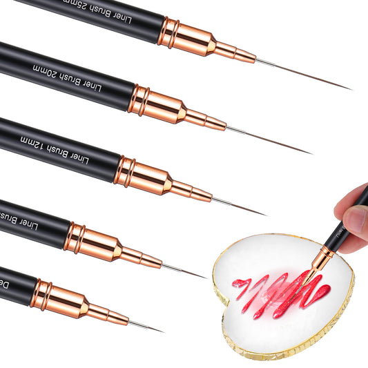 5 Pcs Metallic Nail Art Brushes Liner Brushes Set with Nail Art Mixing Palette Nails Dotting Drawing Tool for Long Lines Thin Detail Fine Liner Brush UV Gel Polish Painting Nails Design 4/8/12/20/25mm