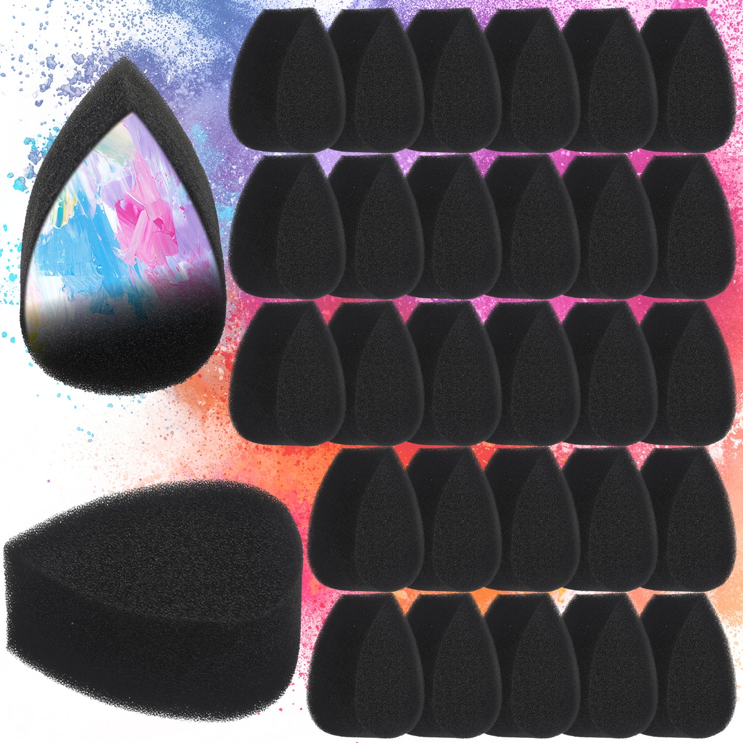 30Pcs Face Paint Sponge Petals Painting Sponges Water Droplet Shape Face Painting Kits High Density Black Sponges Brush Professional Paint Supplies for Art Work Body Make Up Halloween