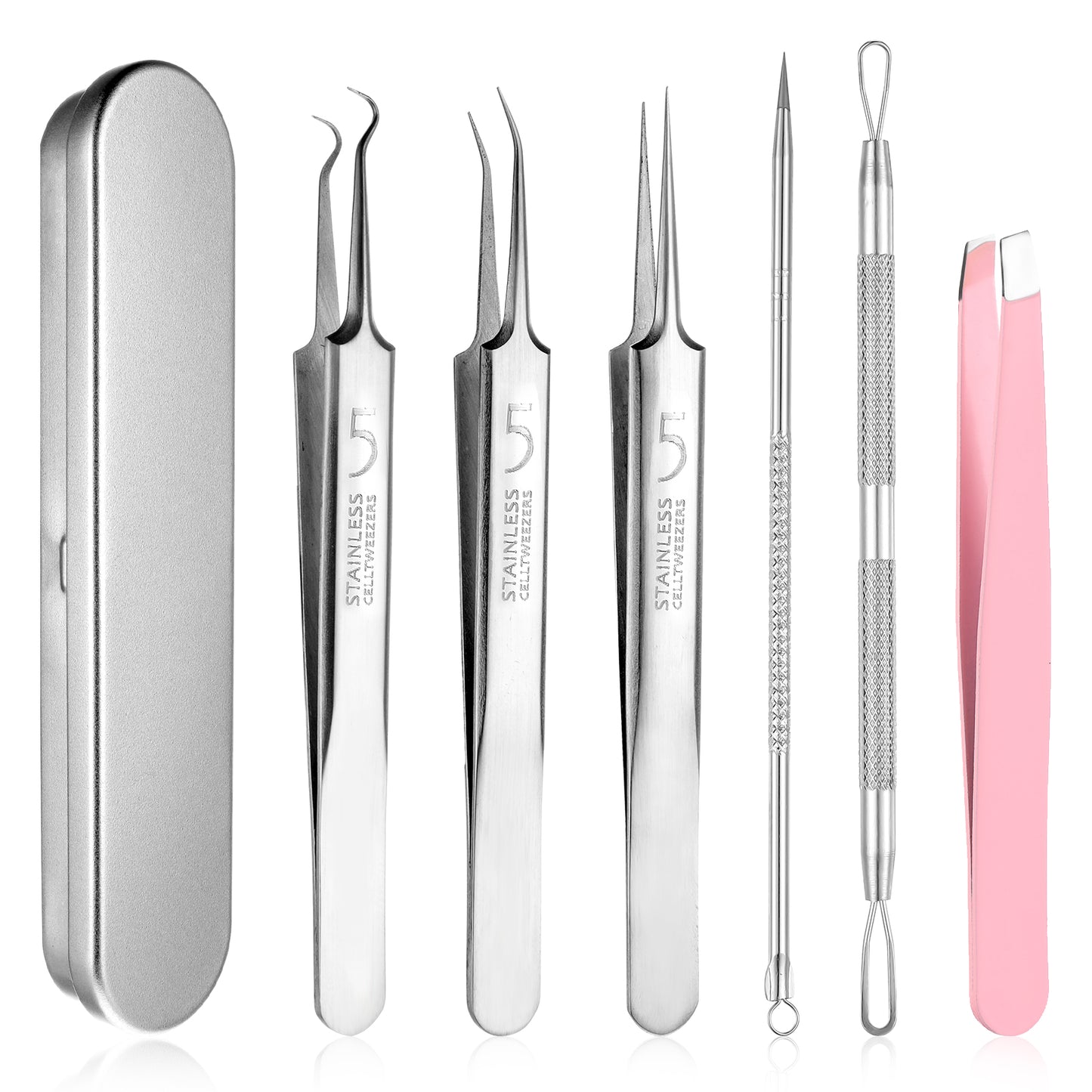 Dimeho 5 Pcs Blackhead Remover Tweezers Popper Remover Tool Kit Ingrown Hair Extractor Clip Set Skin Popping Removing Tools for Nose Eye Face Beauty Care Women Girls