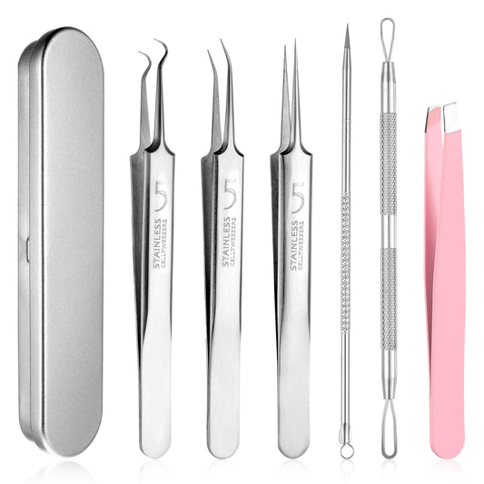 Dimeho 5 Pcs Blackhead Remover Tweezers Popper Remover Tool Kit Ingrown Hair Extractor Clip Set Skin Popping Removing Tools for Nose Eye Face Beauty Care Women Girls