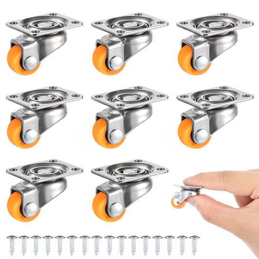 Sibba Small Caster Wheels 8 Pcs Swivel Casters Wheel Soft Mini Rubber Caster 0.5inch Low Profile Self Adhesive Caster Wheels with 360 Degree Plate Handling Products for DIY Project Kitchen Planters