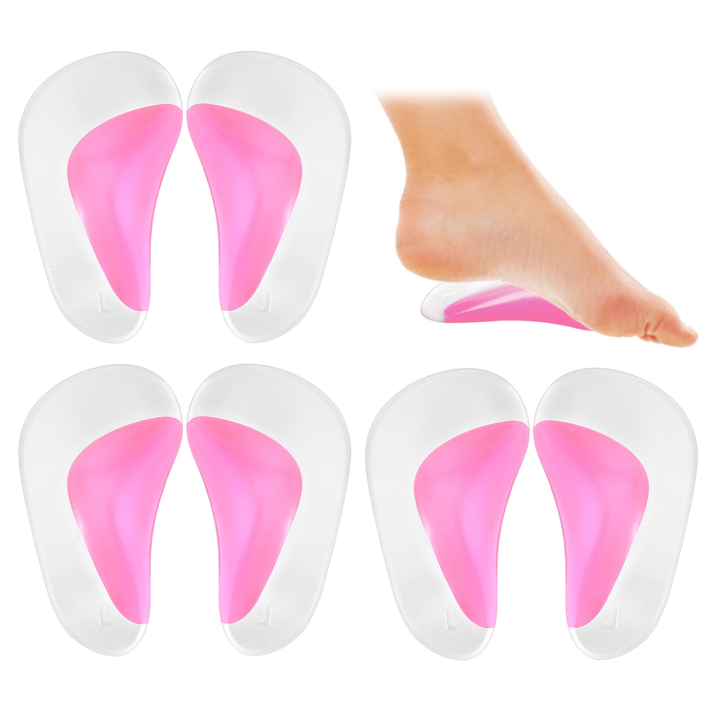 COMNICO 3 Pairs Arch Support Inserts Self-Adhesive Soft Gel Insole Arch Pads Transparent Silicone Reusable Sandals Shoe Insoles for Plantar Fasciitis Relief Flat Feet Flip Flops High Heel Arch Pain