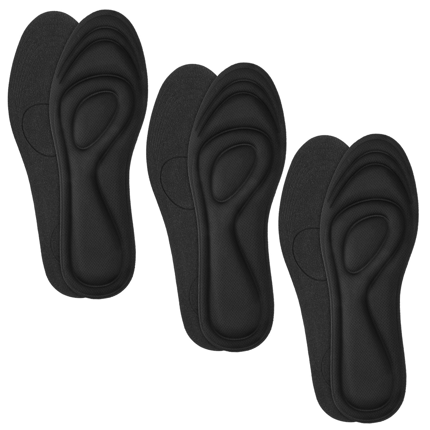 Wanmu 3 Pairs Memory Foam Insoles for Women Men, Soft Shoe Inserts Foot Protection Comfort Cushioned Inner Soles for Sneakers Slippers Boots, Shock Absorption, Foot Pain Relief,(5.5-7UK, Black)