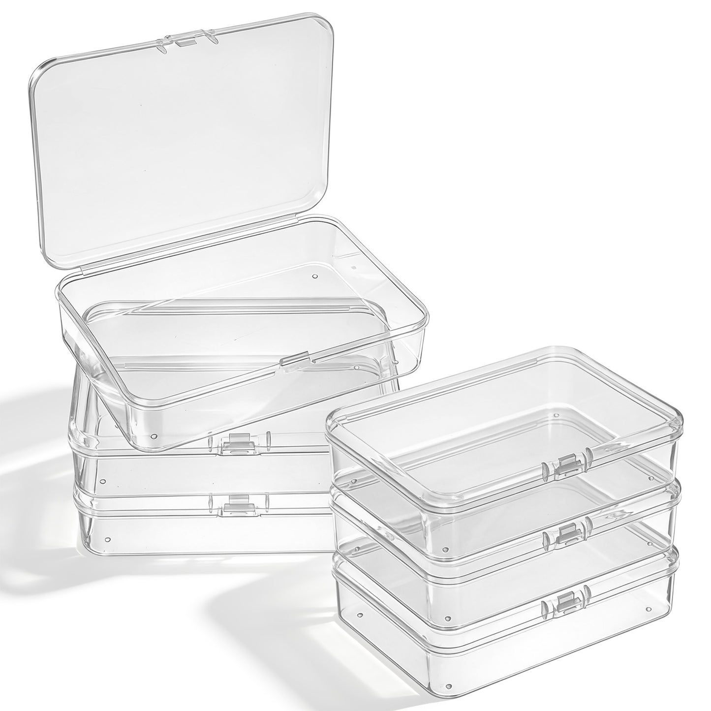 Qianyu 6 Pcs Plastic Storage Box Clear Small Containers Mini Rectangular Travel Case Small Items Organizer Boxes with Hinged Lids for Beads Jewelry Cards Craft Projects(4.13 × 2.95 × 0.98 inch)