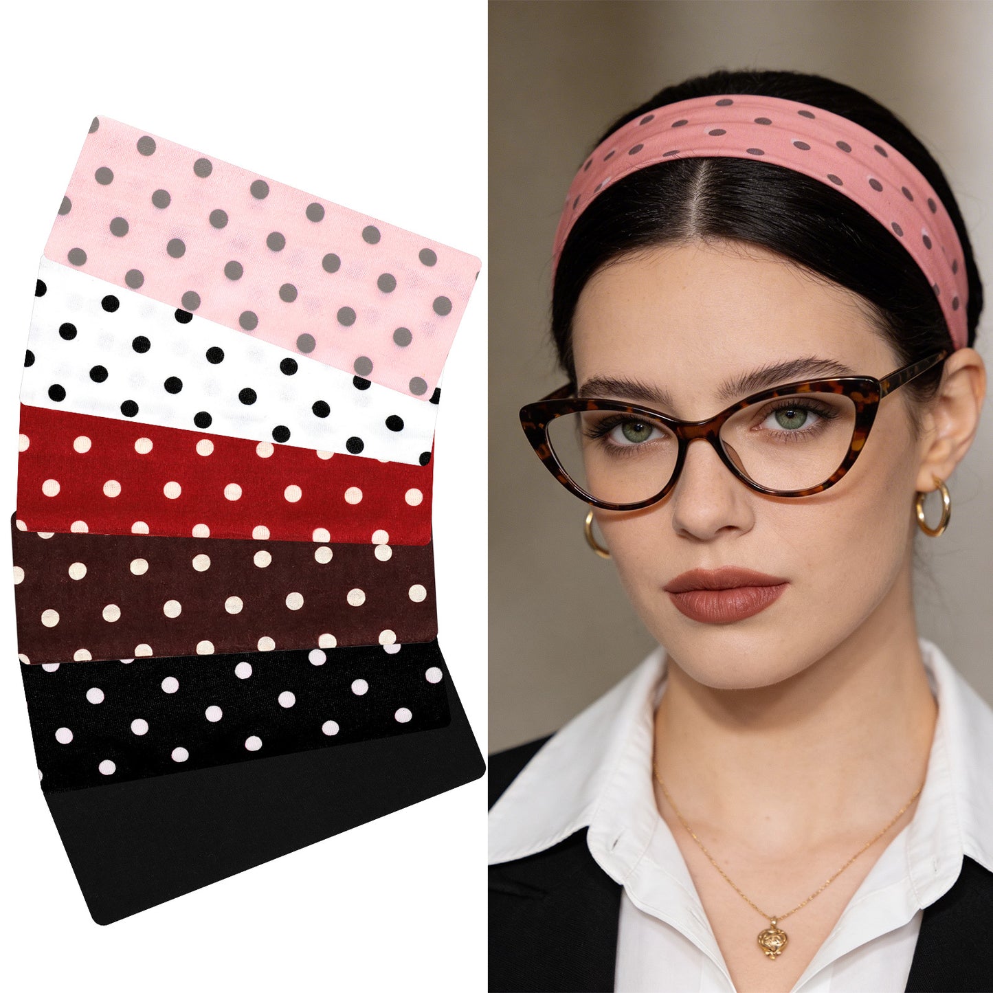 FNANJWQ Polka Dot Headband, Retro Women Hairbands Soft Fabric Dot Head Bands, Non Slip Hair Accessories Cute Gifts for Women Girls Daily Wear