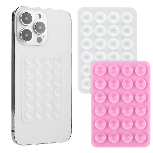 2PCS Silicone Suction Phone Case Mount, Silicone Phone Sticky Grip, Non Slip Suction Cup Phone Mount, Hands-Free Mirror Shower Phone Holder, Mobile Fidget Mirror Holder for Selfies Videos(Clear,Pink)