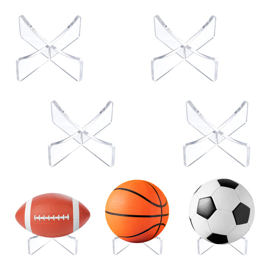 Wanmu 4Pcs Acrylic Ball Stand for Display, Clear Basketball Stand, Storage Holder for Football Basketball Soccer Volleyball Rugby, Trophy Autograph Memorabilia Display Cases