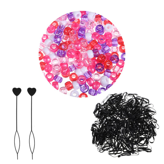Dimeho 1602pcs Pony Beads Hair Bead for Hair Braid, Hair Braid Kit Including 600pcs Glitter Sparkle Large Hole Pony Beads, 1000pcs Elastic Rubber Bands, and 2pcs Quick Beaders