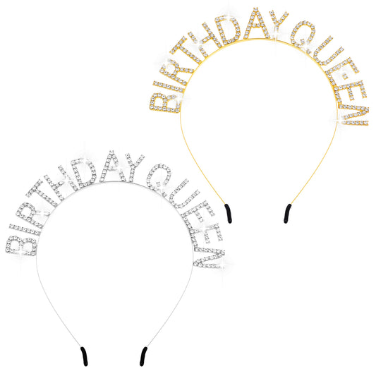 2 PCS Birthday Queen Headbands Happy Birthday Rhinestone Crowns Shiny Classic Birthday Tiaras Princess Hair Accessories for Women Girls Friends Mom Daughter Wife Birthday Party Decoration