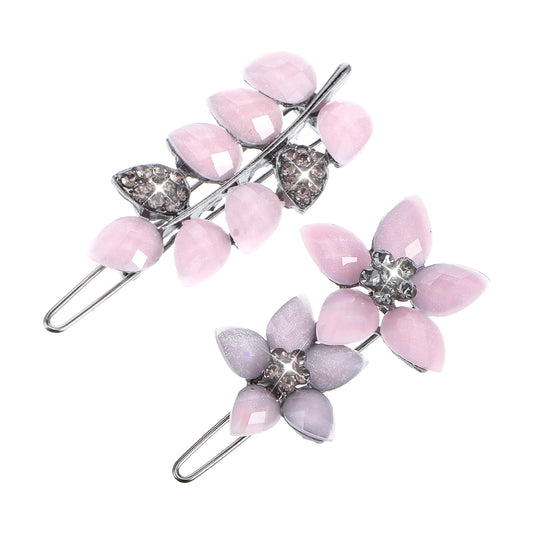 2Pcs Vintage Rhinestone Hair Clips Ink-Blue Sparkly Crystal Hairpin Flower Small Hair Barrettes Fancy Decorative Hair Accessories for Women Girls Bride Wedding Engagement Prom Valentines (pink)