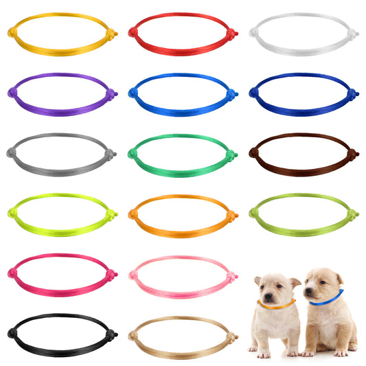 Dimeho 16pcs Newborn Puppy Collars, Puppy ID Collars Soft Whelping Collars Adjustable Puppy ID Bands for Identification Puppy ID Collars for Newborn Dog Kittens for Pet
