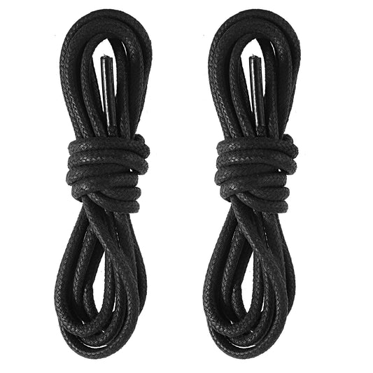COMNICO 2 Pairs Waxed Round Oxford Shoe Laces 3/32Inch Thin Cotton Shoelaces Formal Business Shoe Strings for Men Dress Shoes(Black)