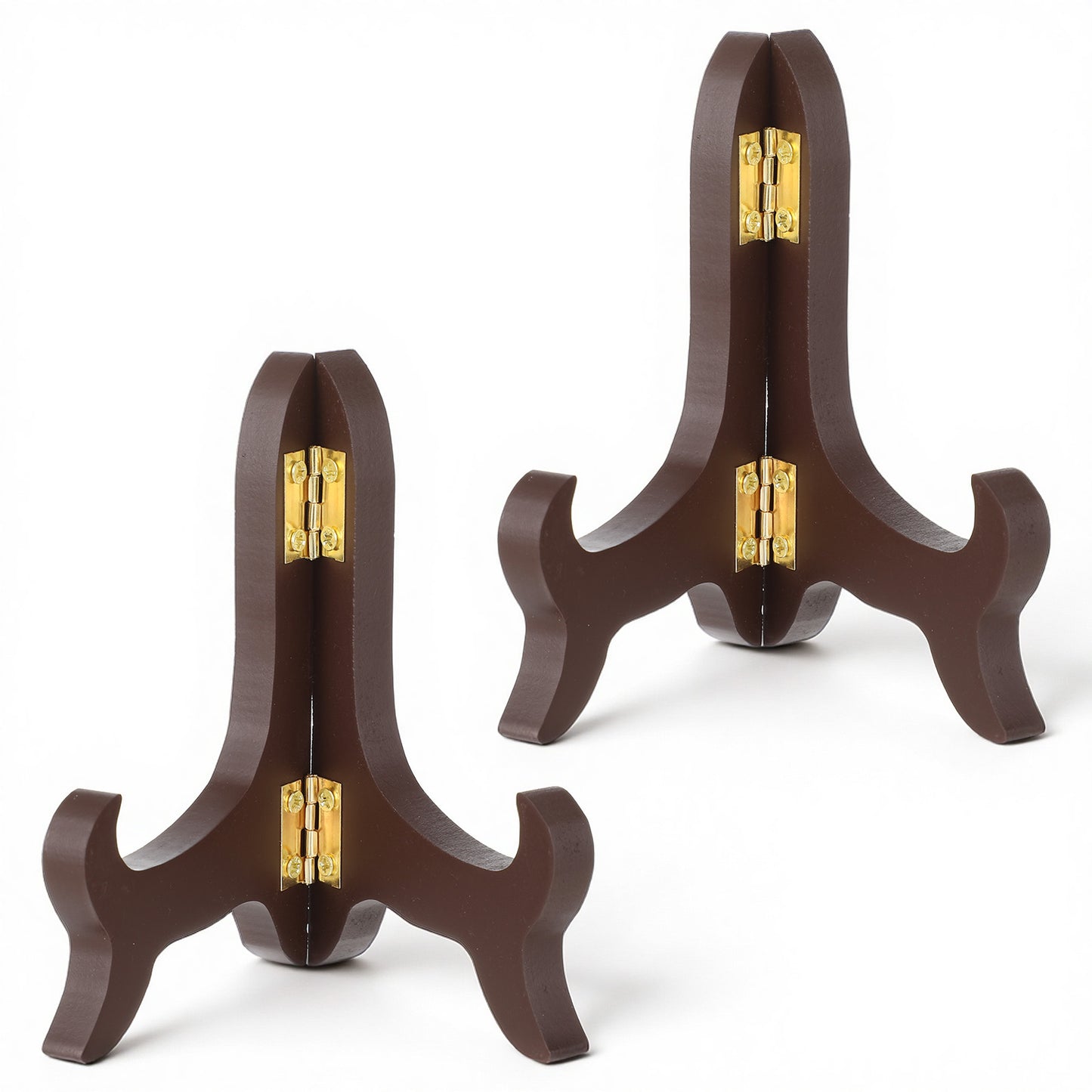FNANJWQ 2 Pcs 4" Easel Plate Holder, Wooden Folding Display Stand Brown Artwork Display Stands Easels Dish Rack Holders for Decorative Picture Frame