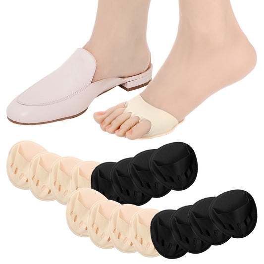 Wanmu 8 Pairs Women's Toe Cover with Padding Toe Toppers No Show Liner Half Socks Seamles Non Slip Grip Hidden Cotton Toe Socks for Mules