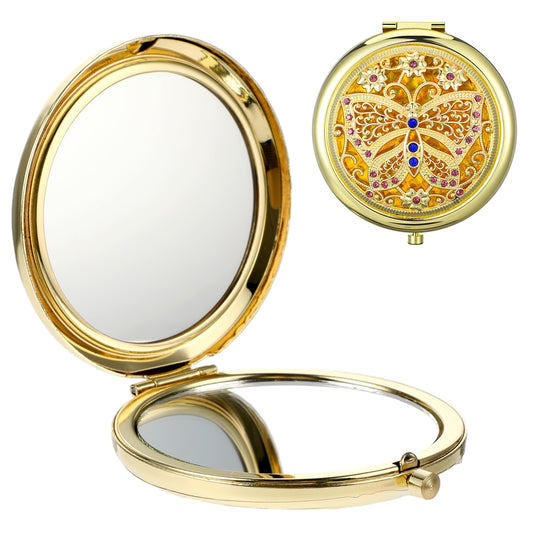 Sibba Pocket Cosmetic Mirror With 1x/2x Magnification Handheld Makeup Travel Folding Mirrors for Handbags And Purses Compact Magnifying Round Makeup Mirror Unisex