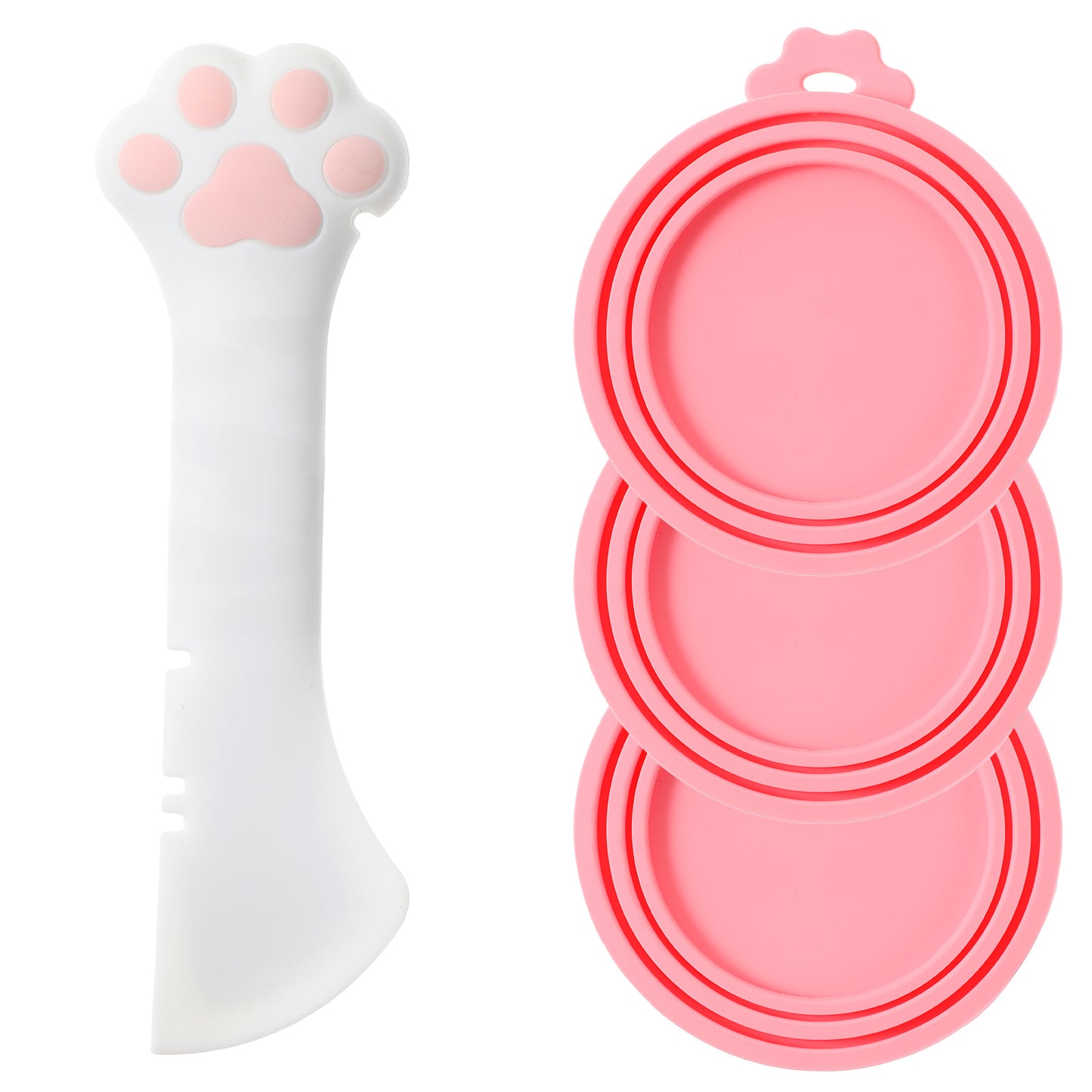Wanmu 3Pcs Cat Food Can Lids & 1Pcs Spoon, Cute Paw Shape Opener Spatula, Universal BPA Free Silicone Pet Food Can Covers for Dog Cat Cans