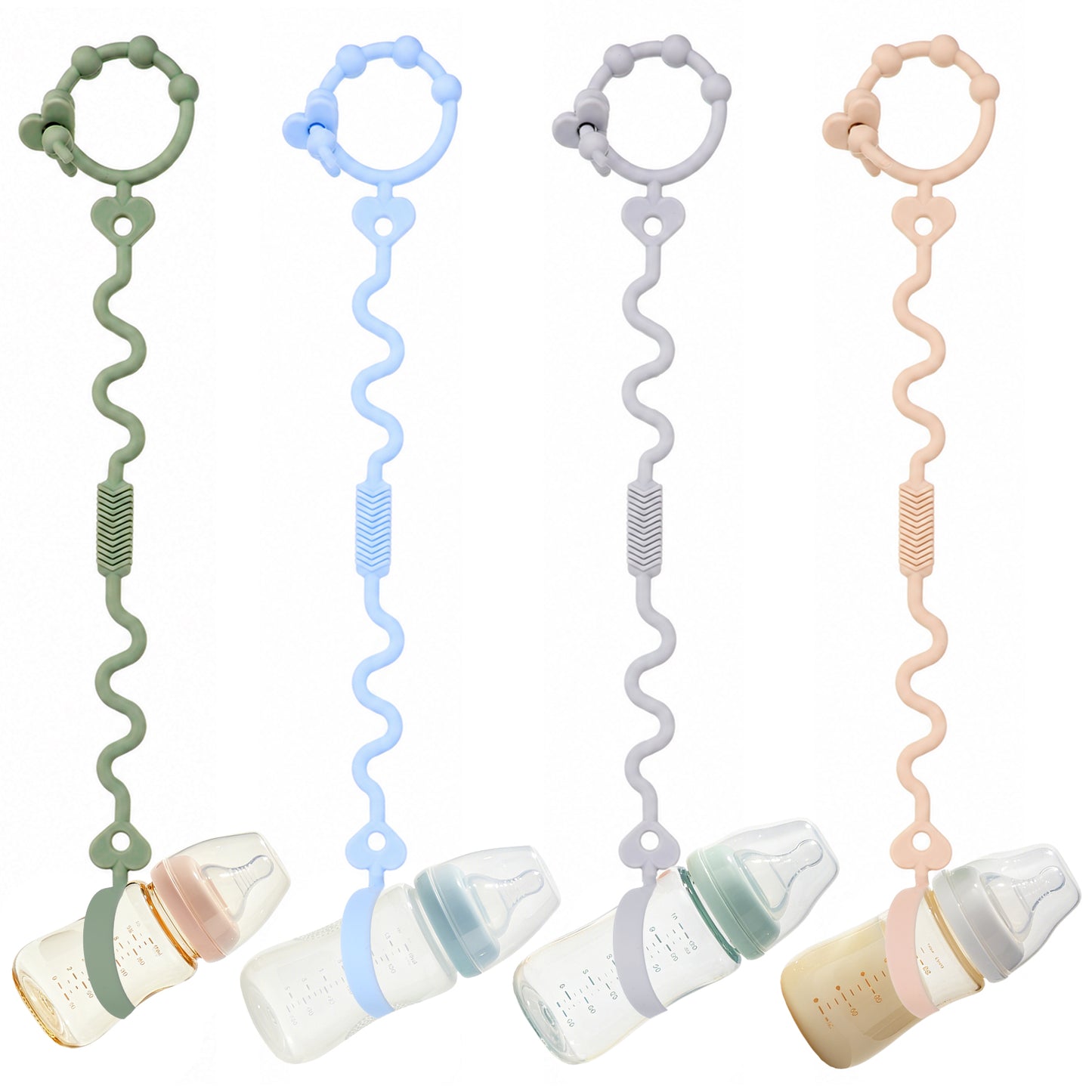 Hadnves 4 PCS Sippy Cup Straps Cup Catcher Safety Tether Strap Keep Bottle Off The Floor Silicone Bottle Bungee Sippy Cups Holder Strap for High Chairs Car Seat Water Bottles