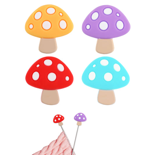 4Pcs Mushroom Stitch Stoppers Knitting Needle Point Protectors Cute Silicone Knitting Needles Cap Knit Needle Tip Hugger Needle Minder Sewing Gadgets for Beginners Knitting Craft DIY (Colorful)