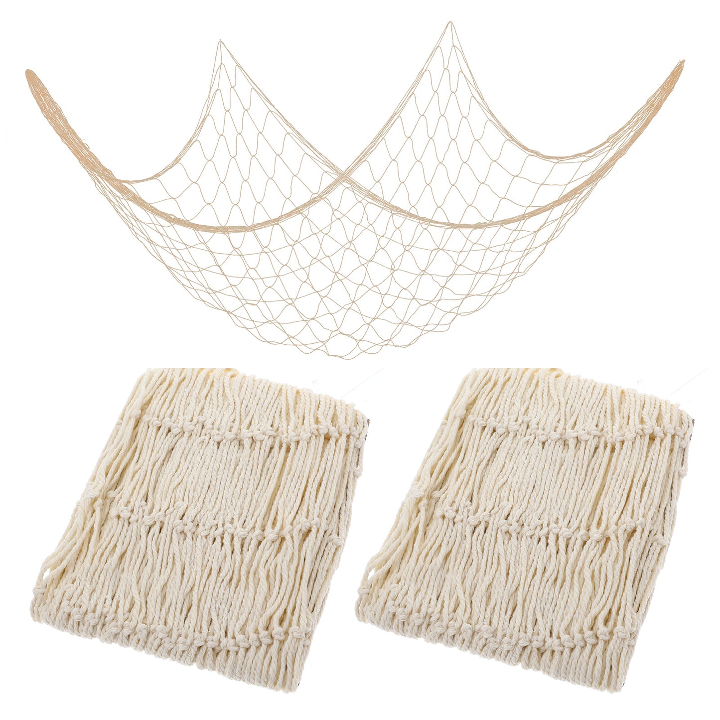 Wanmu 2 Pcs Fish Net Decorations, 80 x 40 Inch Cotton Fishing Net Decorative, Hawaiian Nautical Themed Fishnet, Wall Hanging Netting for Coastal Bedroom, Bathroom, or Under the Sea Party