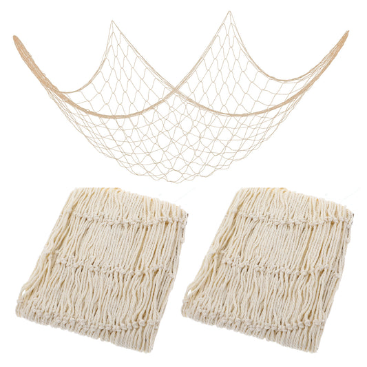 Wanmu 2 Pcs Fish Net Decorations, 80 x 40 Inch Cotton Fishing Net Decorative, Hawaiian Nautical Themed Fishnet, Wall Hanging Netting for Coastal Bedroom, Bathroom, or Under the Sea Party