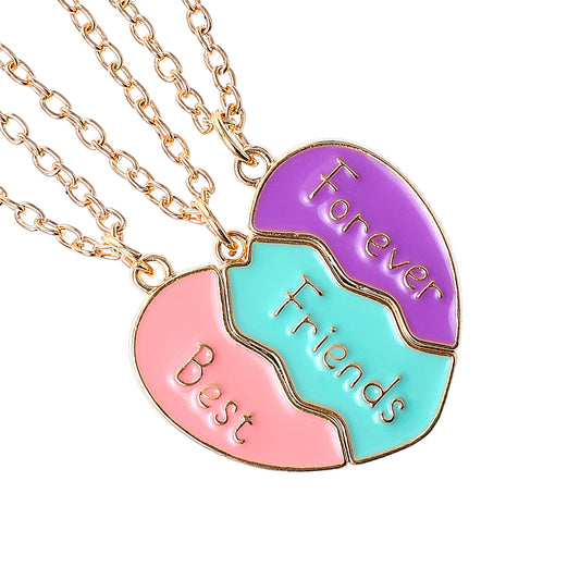 COMNICO BFF Necklace for 3, 1Pcs Best Friend Necklace Heart Broken Stitching Magnetic Pendant Alloy Heart Matching Puzzle Necklace Anniversary Birthday Christmas Gifts for Best Friend Forever Gift