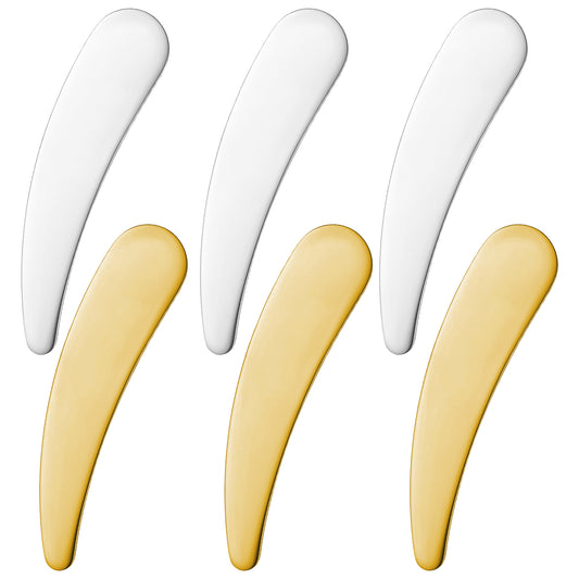 Wanmu 6Pcs Metal Makeup Spatula, Reusable Cosmetic Cream Scoon Spatulas Skincare Spoon Applicator, Mini Facial Massage Beauty Tools for Mixing and Sampling Face Eye Cream - Silver, Gold