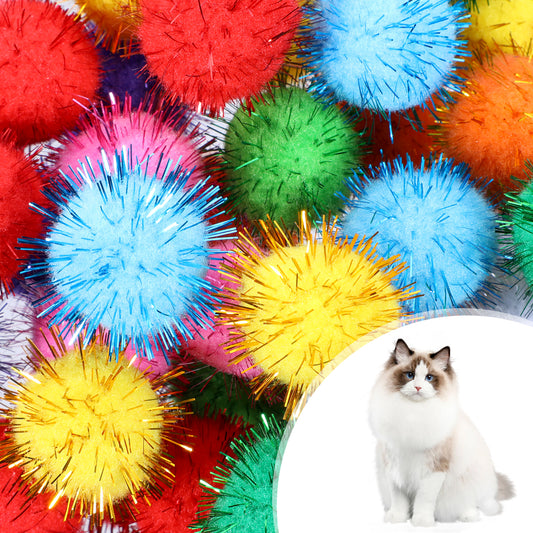 Dihemo 60Pcs Assorted Color Flash Ball, Cat Toy Soft Balls Cat Pom Pom Balls Cat's Favorite Toy Ball Tinsel Pom Poms Flash Interactive Pom Pom Cat Toys Fuzzy Cat Balls for Exercise and Entertainment