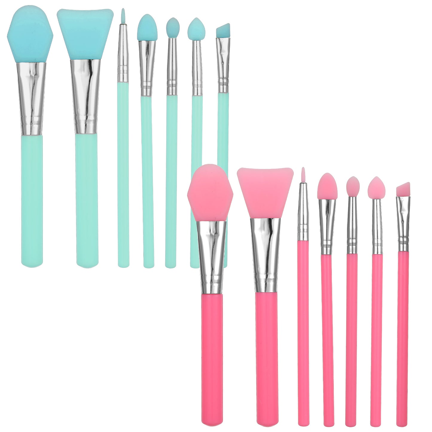 14Pcs Silicone Face Mask Brush Applicator Kit, Mask Beauty Tool for Facial Mud Cream Makeup Products and UV Resin Epoxy Art Crafting Body Lotion And Body Butter (Green, Pink)