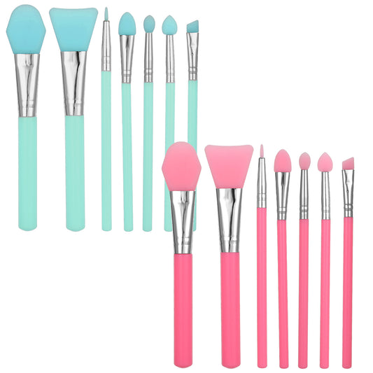 14Pcs Silicone Face Mask Brush Applicator Kit, Mask Beauty Tool for Facial Mud Cream Makeup Products and UV Resin Epoxy Art Crafting Body Lotion And Body Butter (Green, Pink)