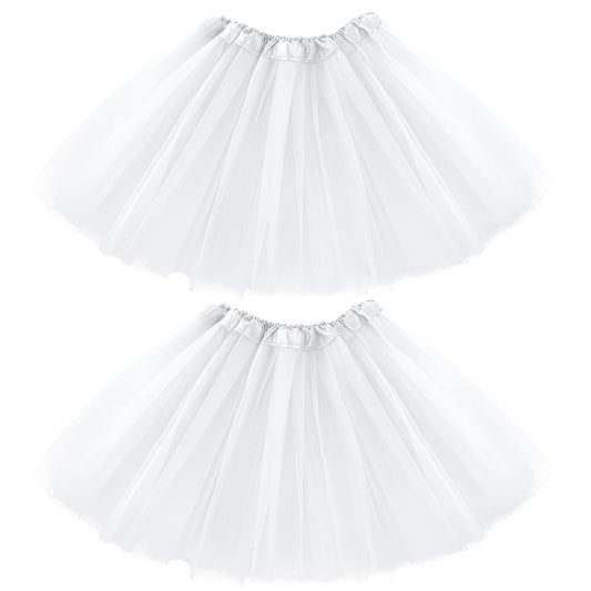 2Pc Tutu Skirts for Women 3 Layered Girl Short Skirt Tulle Ballet Dance Dresses Colorful Running Skirts Princess Rave Costume (UK, Numeric, 62, Regular, White)