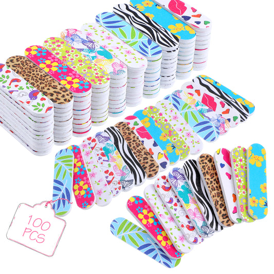 100 Pcs Mini Nail Files Disposable Double Sided Nail File Set Colorful Nails File for Home Salon Use Travel Size Bulk Emery Mini Files Fashion Nails Tools Men Women